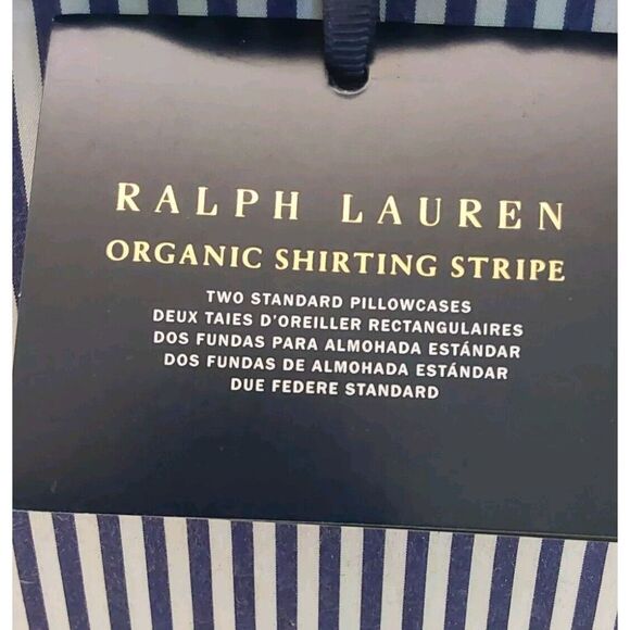 Ralph Lauren Organic Shirting Stripe Cotton Two Standard Pillowcases Blue White - Picture 5 of 9
